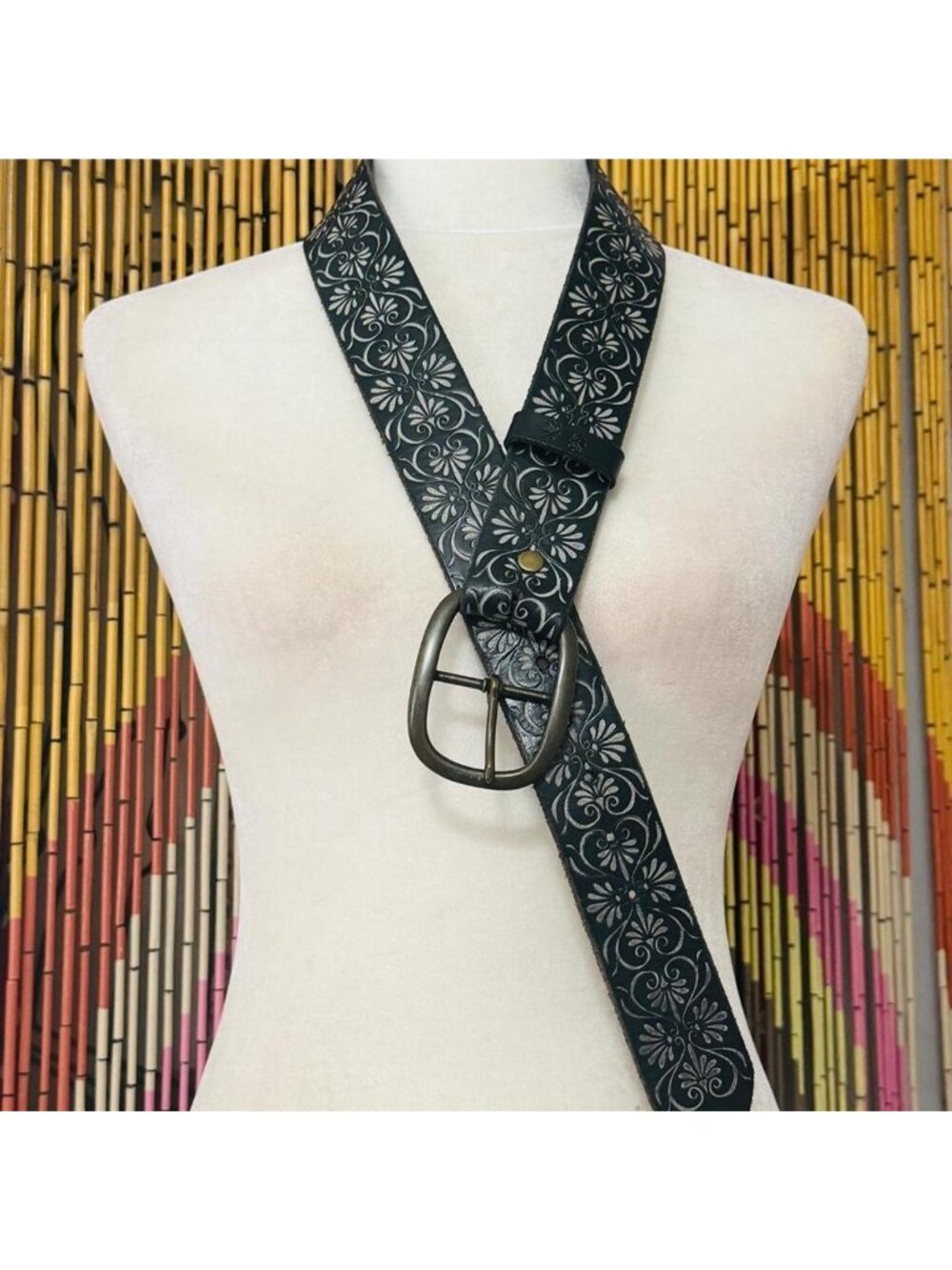 Y2k Gap Ornate Floral Scroll Embossed Wide Leather Bel